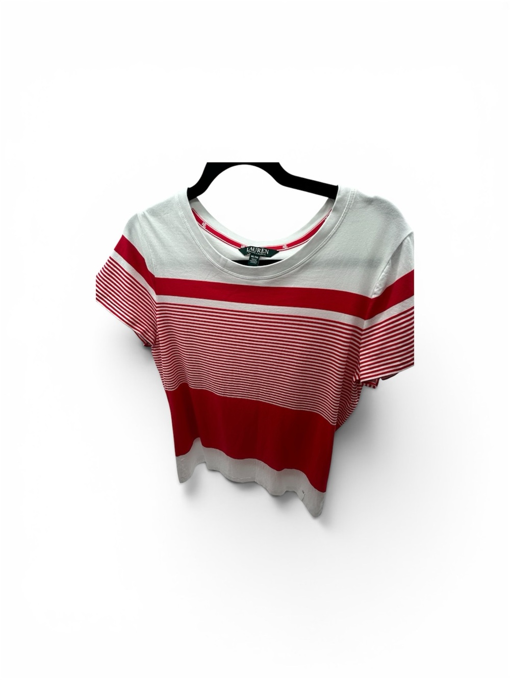 Lauren Ralph Lauren White and Red Striped Short-Sleeve Tee XL
